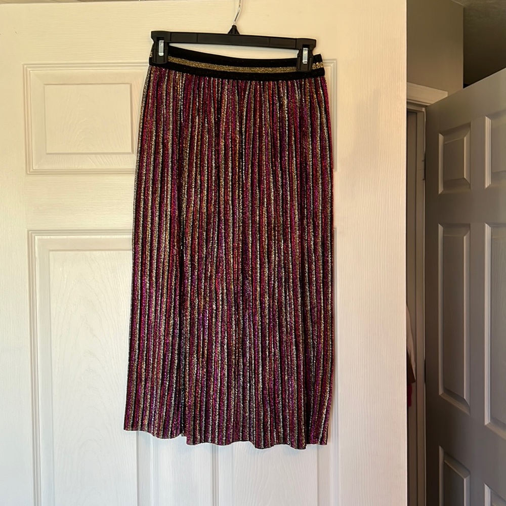 Topshop metallic Plisse midi skirt with elastic waist band